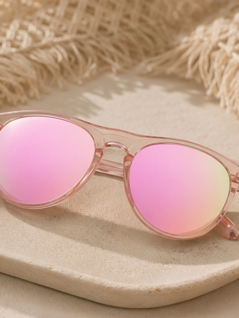 Pink Mirror Round Sunglasses – Clear Frame